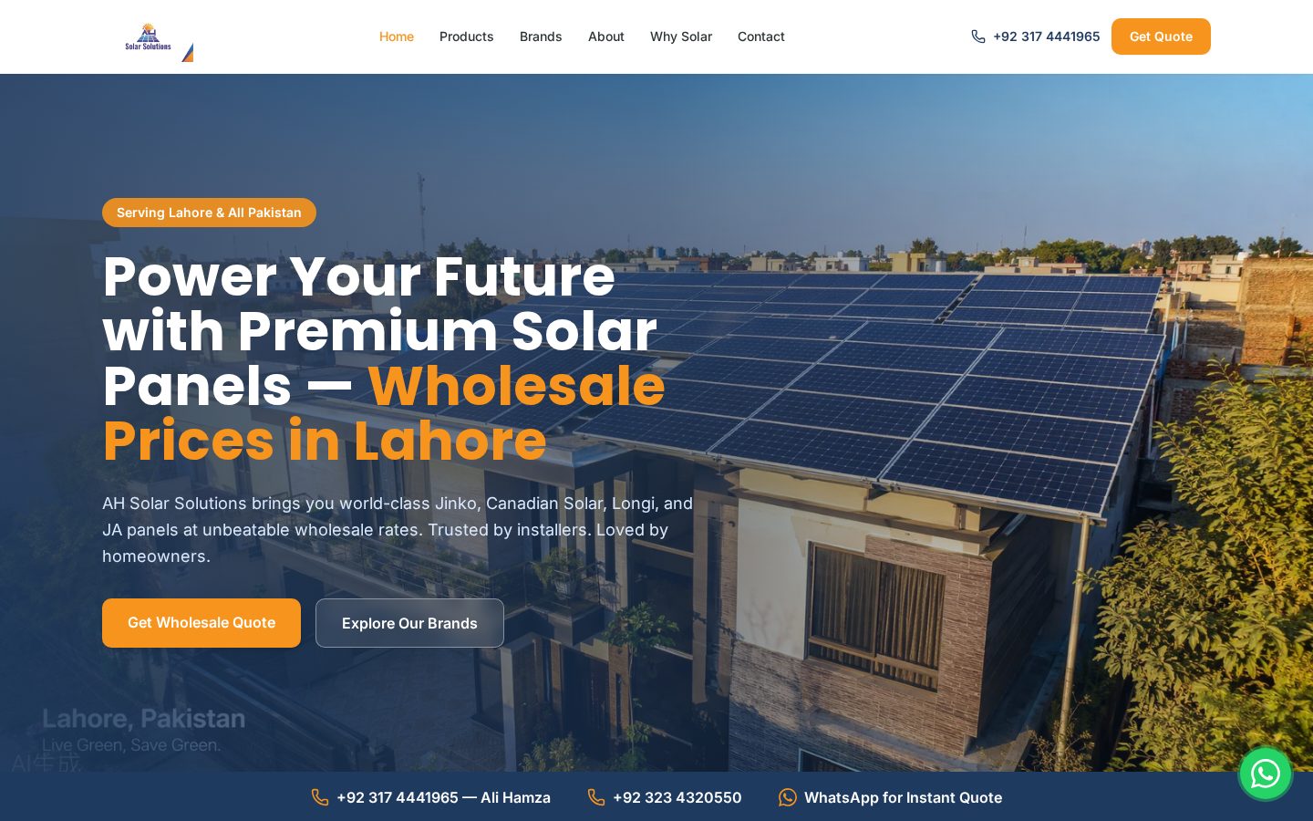 AH Solar Solutions website for Wholesale solar