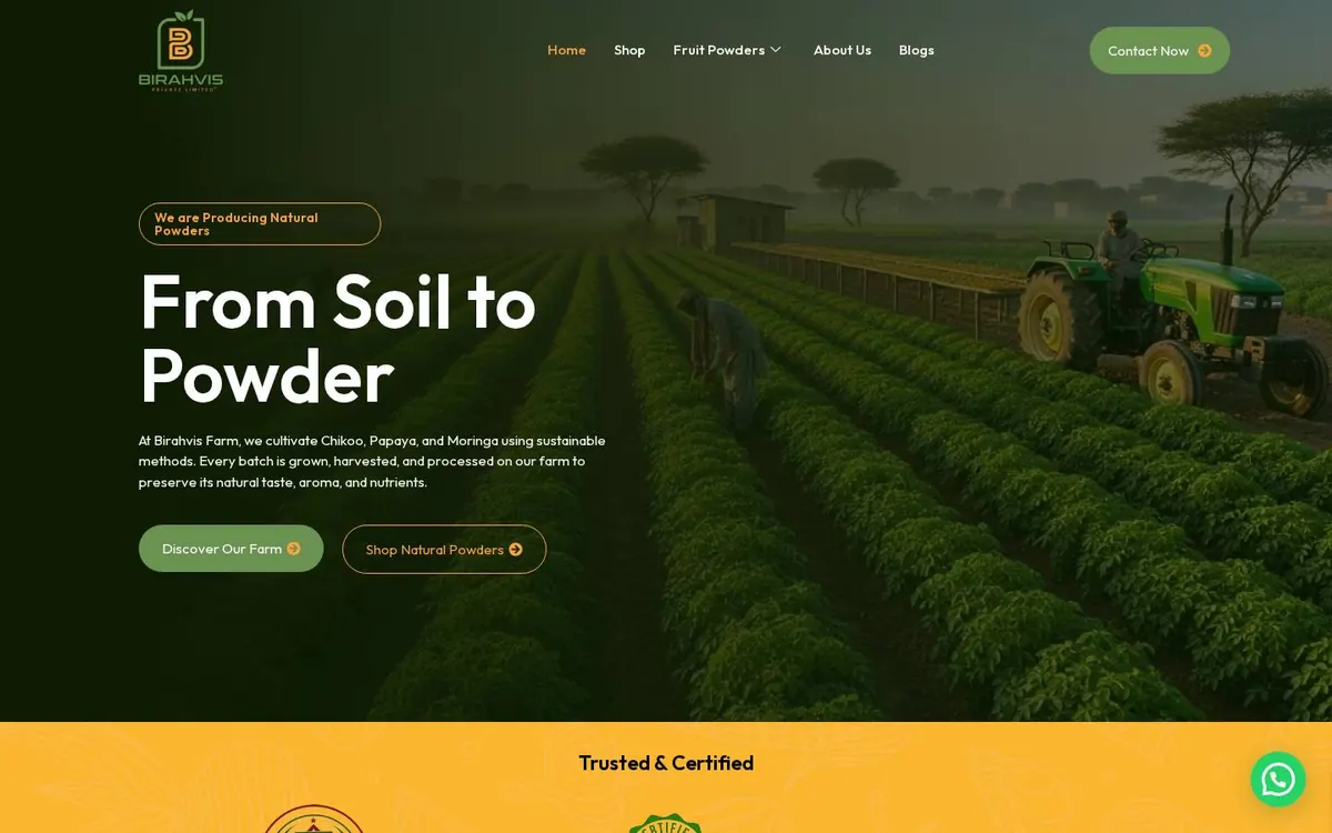 Birahvis Farm website screenshot