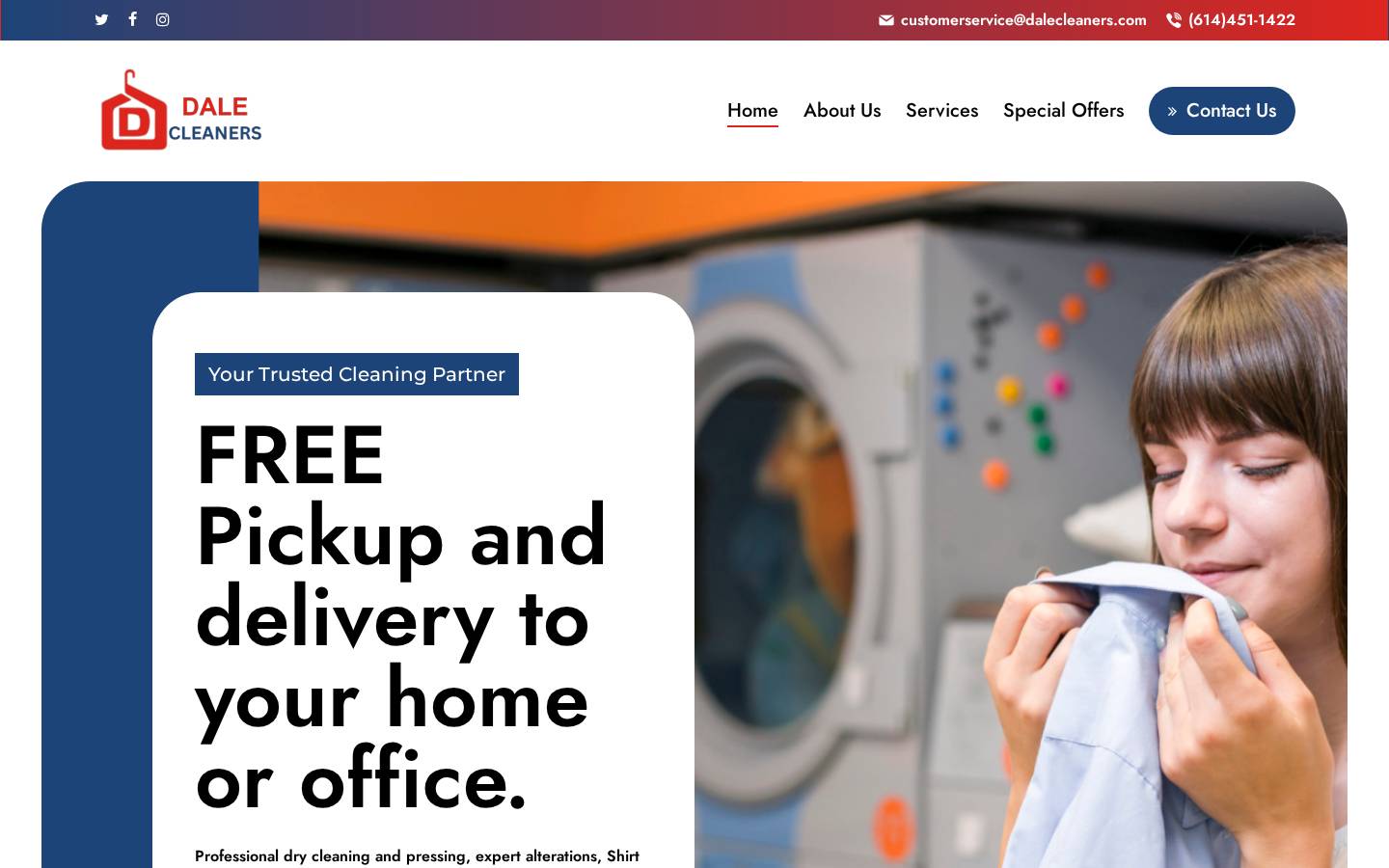Dale Cleaners website for Dry cleaning & laundry