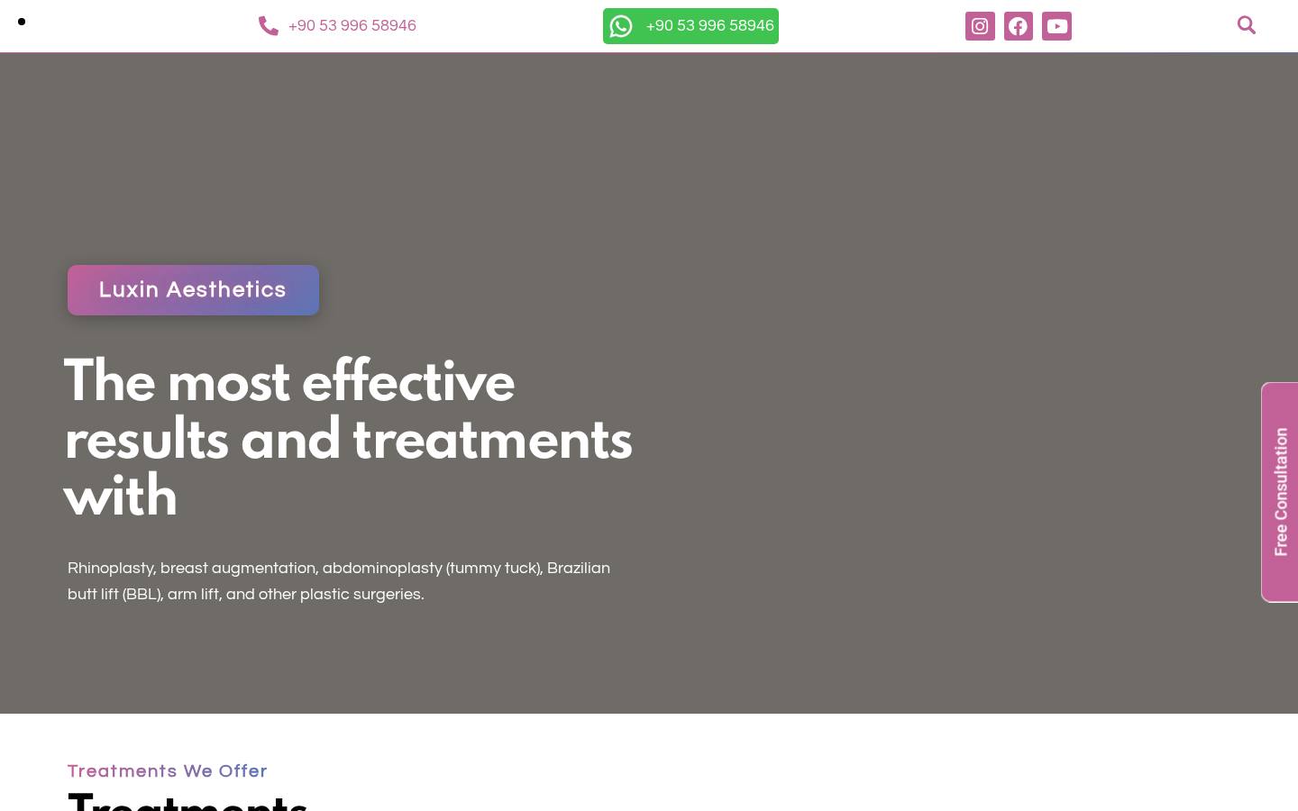Luxin Aesthetics website for Medical aesthetics clinic