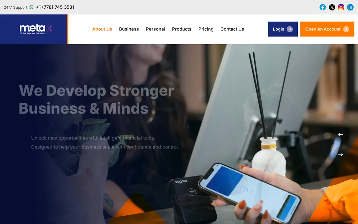 MetaX Payments website screenshot