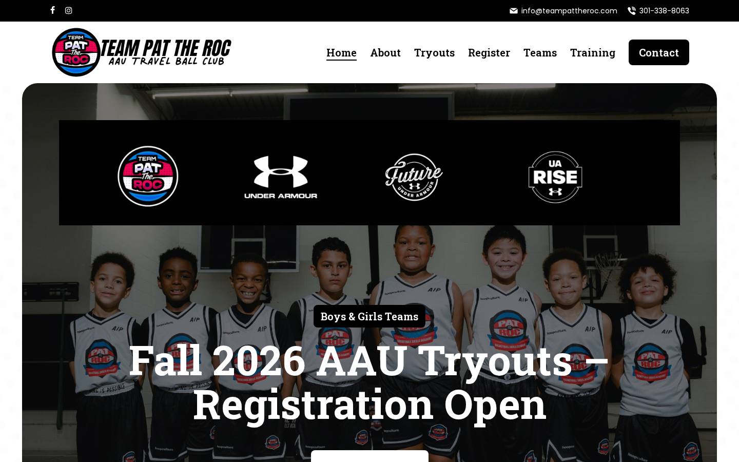 Team Pat The Roc website for Sports & entertainment brand