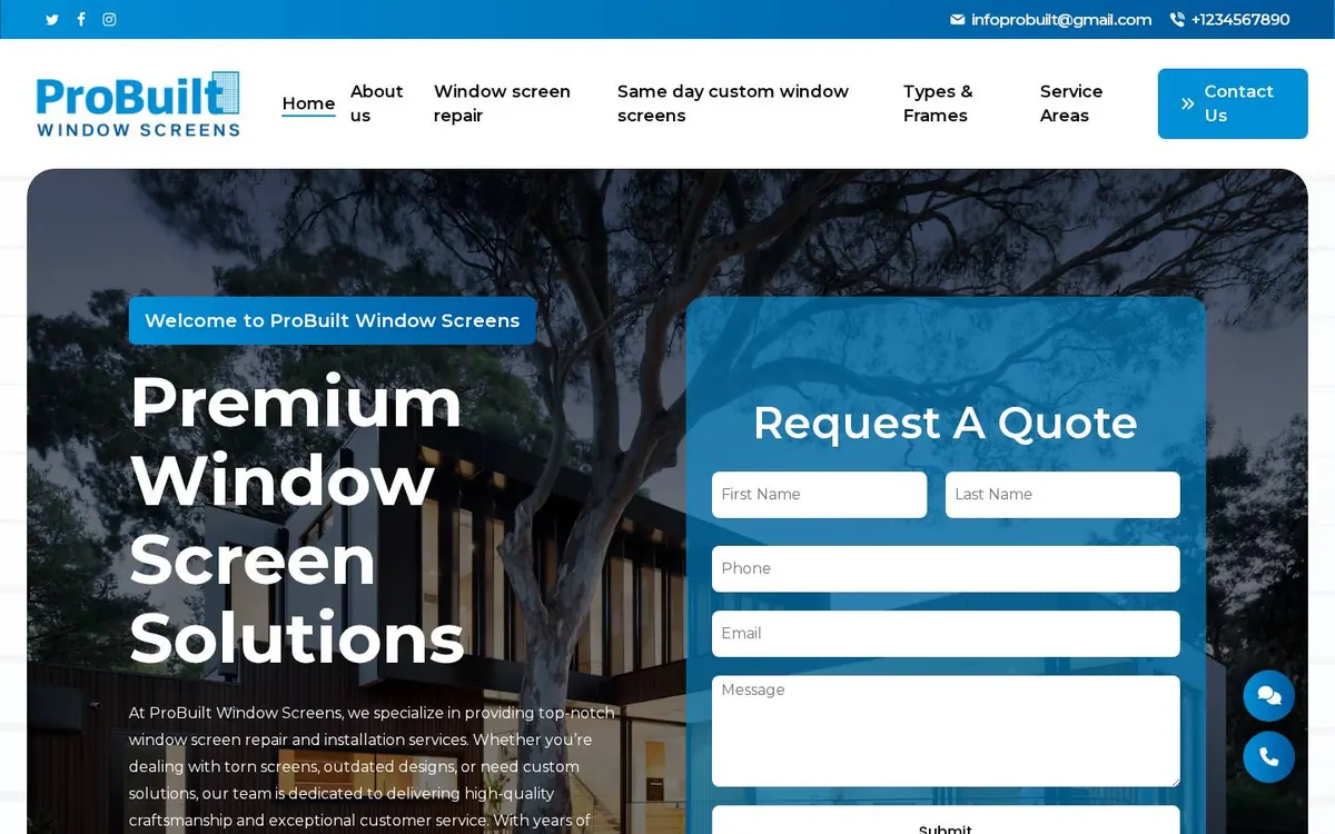 ProBuilt Window Screens website screenshot