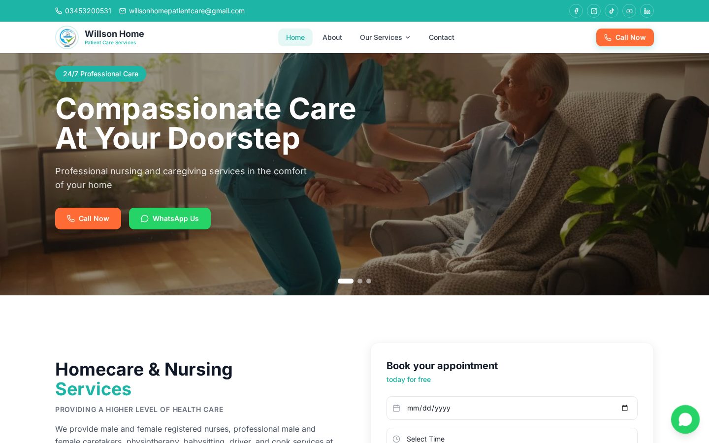 Willson Home Patient Care website for Home healthcare